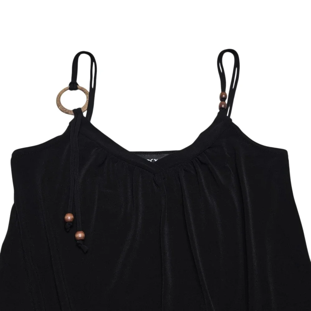 Vintage BCX Top Womens Medium Black Y2K Peplum Cami Beaded Strap V Neck USA Boho - Picture 6 of 12